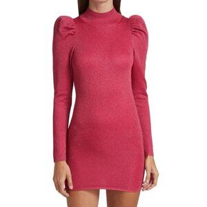 Alice and Olivia Issa Hot Pink Glitter Women's Size S Puff Sleeve Turtleneck Min